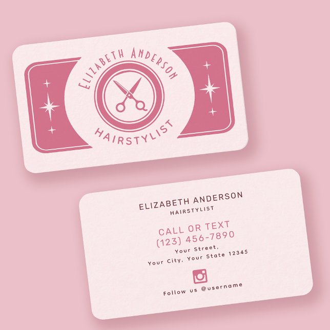 Carte De Visite Coiffeuse Rose Pastel Rétro Vintage  (Créateur téléchargé)
