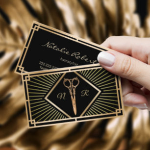 Carte De Visite Coiffeuse Styliste Black & Gold Art Déco Beauté Sa