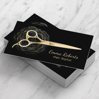 Carte De Visite Coiffeuse Styliste Black & Gold Floral Beauté Salo