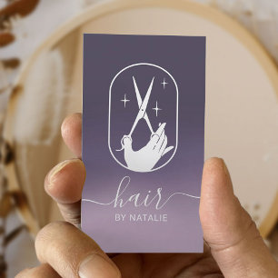 Carte De Visite Coiffeuse Styliste Cisailleur Logo Main Purple Omb