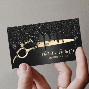 Carte De Visite Coiffeuse Styliste moderne Black & Gold Beauty Sal