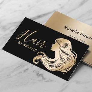 Carte De Visite Coiffeuse Styliste moderne Black & Gold Beauty Sal