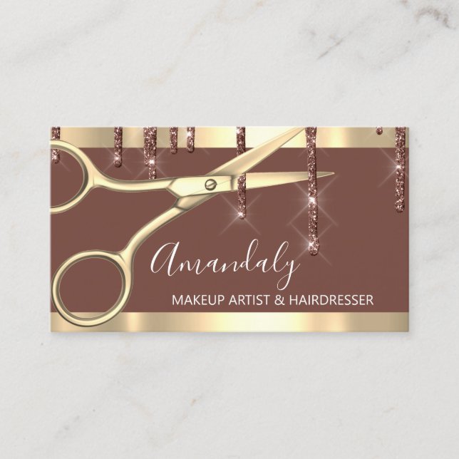 Carte De Visite Coiffeuse Stylo Coiffeuse Ciseaux d'or Skinny (Devant)