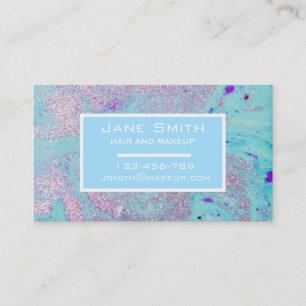 Carte De Visite Coiffure élégante et maquillage rose et bleu affai