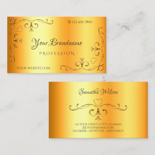 Carte De Visite Coin Orné Chimique Bordures Orange Lumineux (Devant / Derrière)