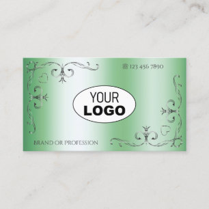 Carte De Visite Coins argentés avec logo vert brillant