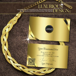 Carte De Visite Coins de code QR de logo avec reflets dorés luxueu