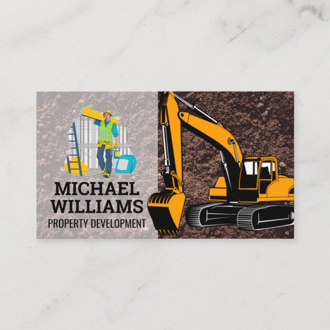 Carte De Visite Col bleu de construction | Véhicule Earth Mover (Devant)