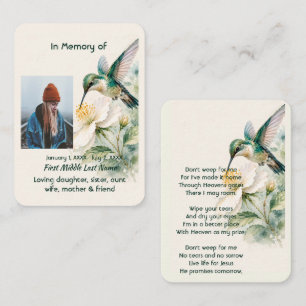 Carte De Visite Colibri de fleurs blanches chrétiennes mémorial
