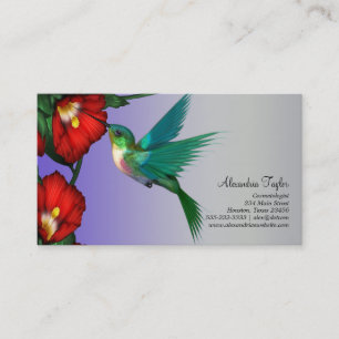 Carte De Visite Colibri Rouge Hibiscus Sarcelle Bleu Violet