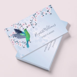 Carte De Visite Colibri vert Fleur de cerisier rose