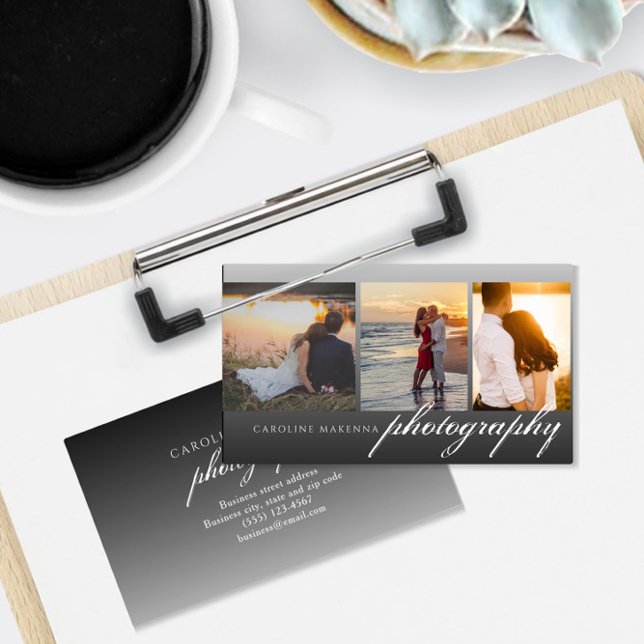Carte De Visite Collage 3 photos noir Ombre photo (Créateur téléchargé)