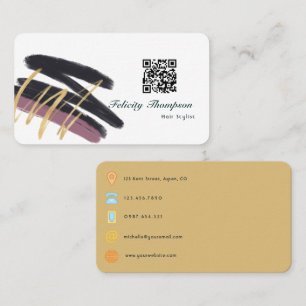 Carte De Visite Collage de coups de pinceau tendance Code QR
