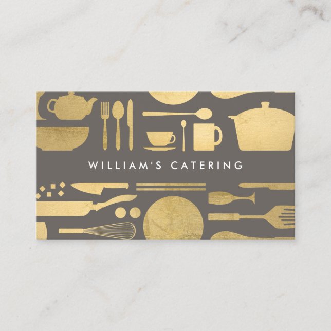 Carte De Visite Collage de cuisine Faux Gold/Grey (Devant)