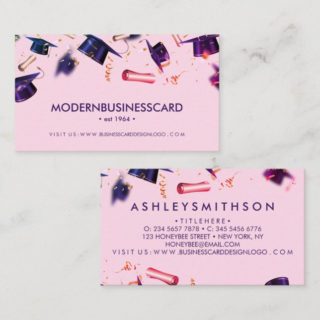 Carte De Visite Collage de la casquette de fin d'études rose (Devant / Derrière)