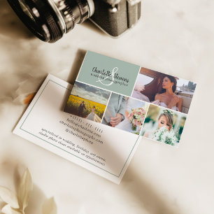 Carte De Visite Collage de photographe de mariage vert sauge chic