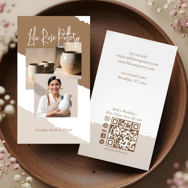 Carte De Visite Collage de photos de poterie artisanale minimalist (Minimal Artistic Handmade Pottery Photo Collage Business Card)