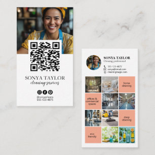 Carte De Visite Collage de photos instantanées de code QR moderne 