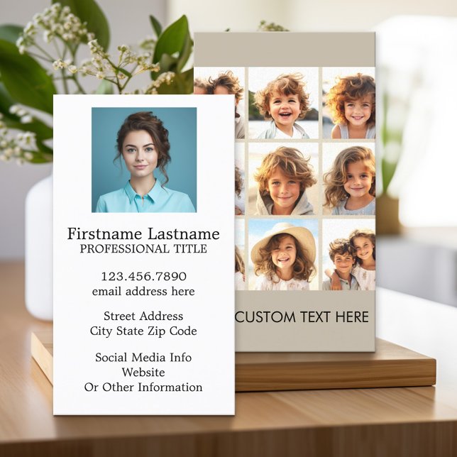 Carte De Visite Collage photo avec 9 photos carrés - Taupe (Custom Printed Business Card)