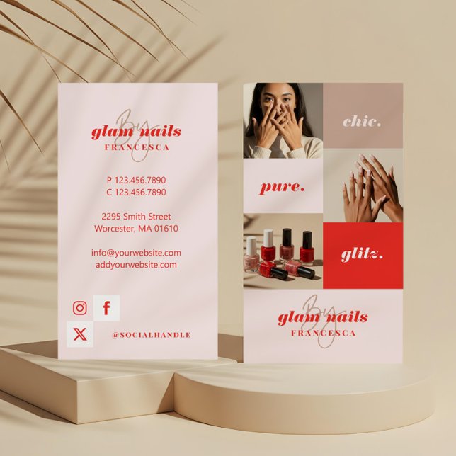 Carte De Visite Collage photo d'entreprise de salon de manucure mi (Modern Minimal Nail Salon Business Photo Collage Business Card)