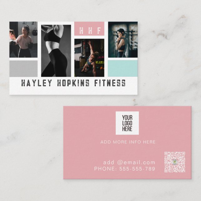 Carte De Visite Collage photo moderne Fitness de l'entraîneur pers (Devant / Derrière)