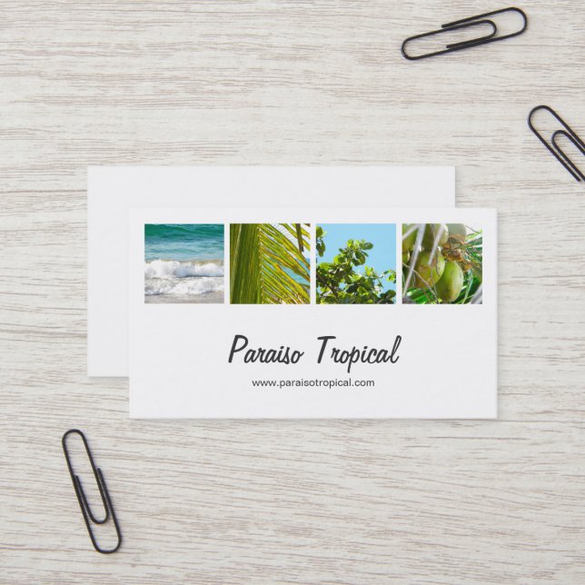 Carte De Visite Collage photo tropical élégant blanc (Devant/Arrière en situation)