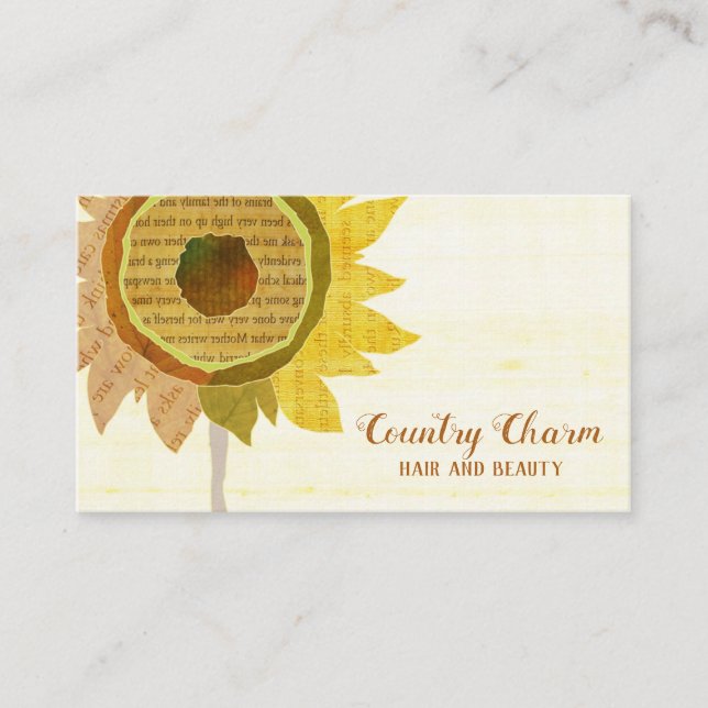 Carte De Visite Collage rustique Tournesols Liste des cheveux (Devant)