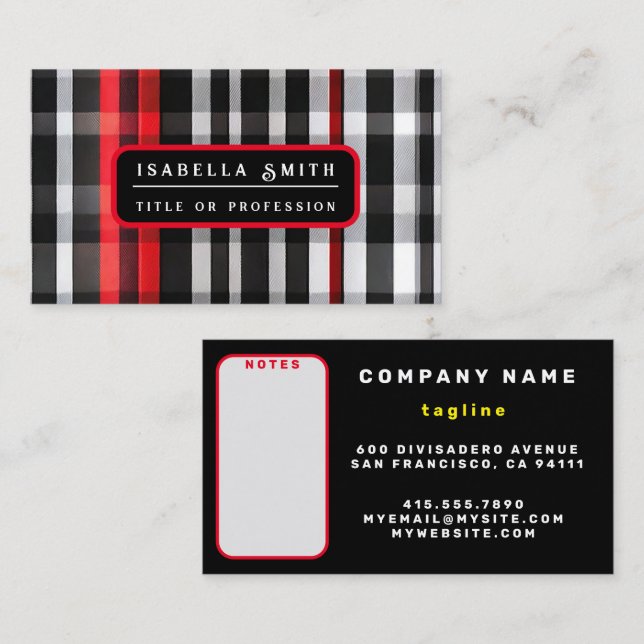 Carte De Visite Collection Abstraite Red Black Plaid (Devant / Derrière)