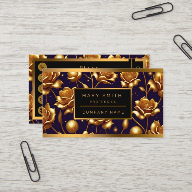 Carte De Visite Collection Boho Gold Rose de luxe (Devant/Arrière en situation)