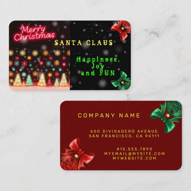 Carte De Visite Collection de Noël Neon tendance (Devant / Derrière)