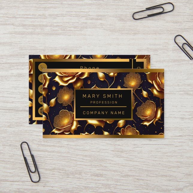 Carte De Visite Collection de Roses de luxe moderne Big Gold (Devant/Arrière en situation)