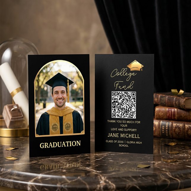 Carte De Visite College fund Black & Gold Graduation Card (#Graduation2026
#ClassOf2026
#GraduationInvitation
#GraduationParty
#SeniorGraduation
#GradCelebrati)