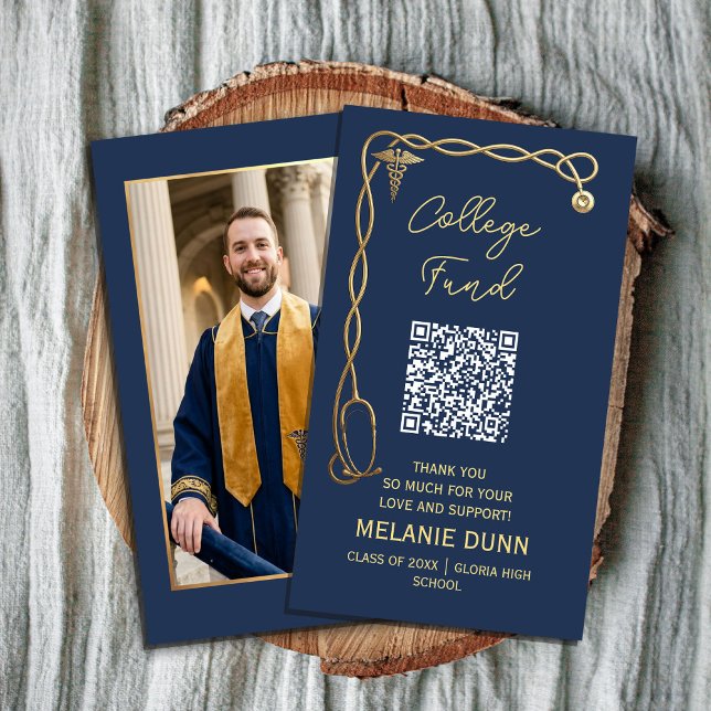 Carte De Visite College fund Navy Blue & Gold Medical graduation (College fund Navy Blue & Gold Medical graduation #collegefund #collegefundqrcode #seniorcollege)