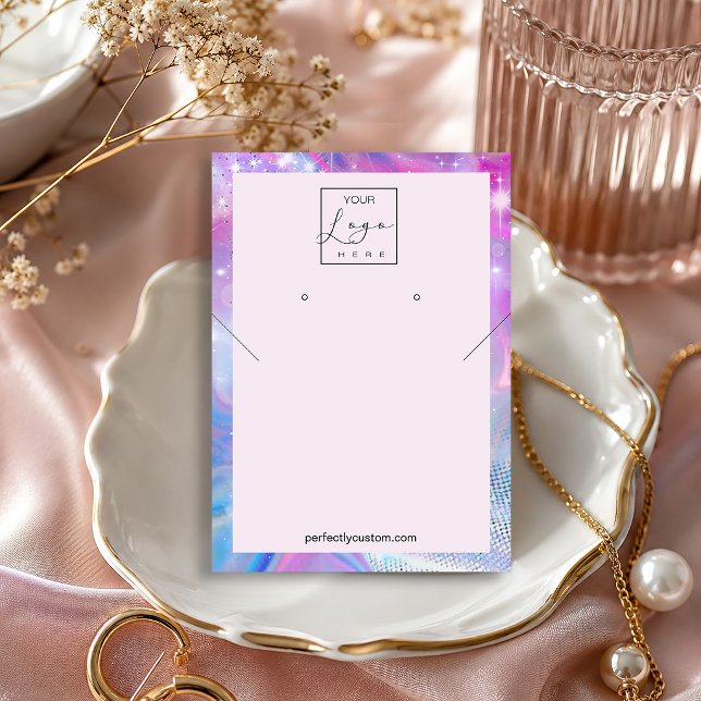 Carte De Visite Collier Earrings Licorne Holographique (Holographic Unicorn Necklace Earrings Business Card)