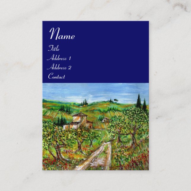 Carte De Visite COLLINES VERTES ET OLIVIERS PAYSAGE TOSCANE, Bleu (Devant)
