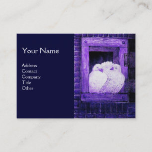 Carte De Visite COLOMBES BLANCHES À LA FENÊTRE, monogramme bleu vi