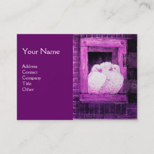 Carte De Visite COLOMBES BLANCHES À LA FENÊTRE, monogramme violet 