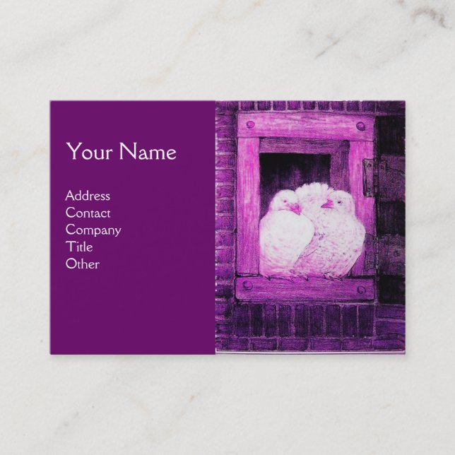 Carte De Visite COLOMBES BLANCHES À LA FENÊTRE, monogramme violet  (Devant)