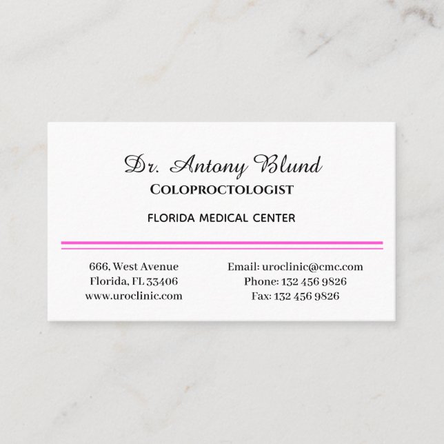 Carte De Visite Coloproctologiste Chirurgien Simple Rose (Devant)