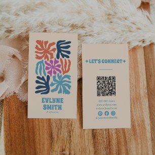 Carte De Visite Coloré bleu rose QR Code Super Floral tendance
