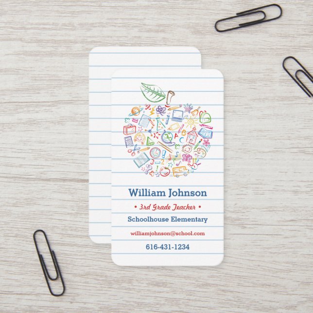 Carte de visite coloré d'Apple de professeurs (Devant/Arrière en situation)