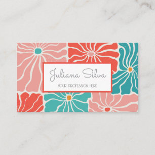 Carte De Visite Coloré floral rétro avec QR