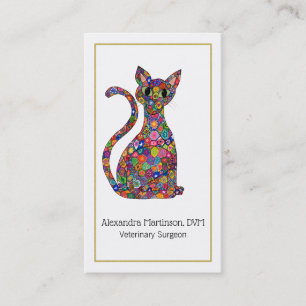 Carte De Visite Colorée Mosaic Chat Gold Paw Animal