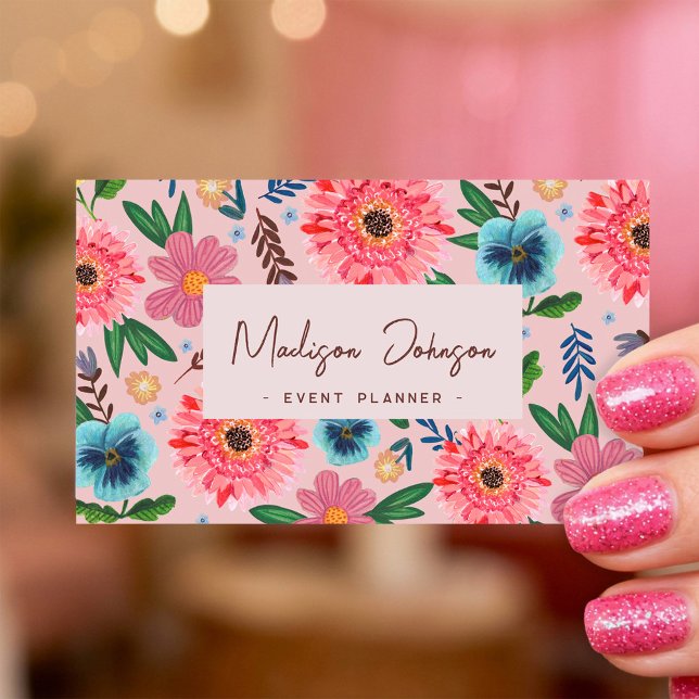 Carte De Visite Colorful Floral Professional Event Planner (Colorful Floral Professional Event Planner Business Card)