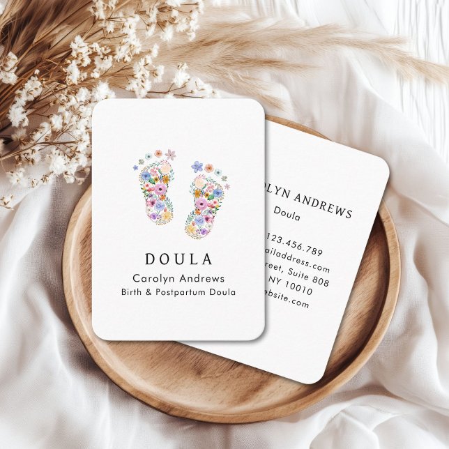 Carte De Visite Colorful Flower Footprint Logo (Colorful Flower Baby Footprint Logo Business Card)