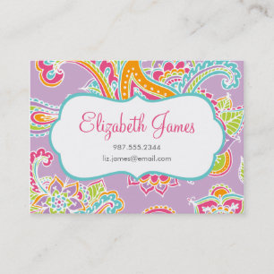 Carte De Visite Colorful Illustrated Bohemian Paisley Henna