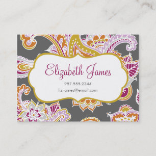 Carte De Visite Colorful Illustrated Bohemian Paisley Henna