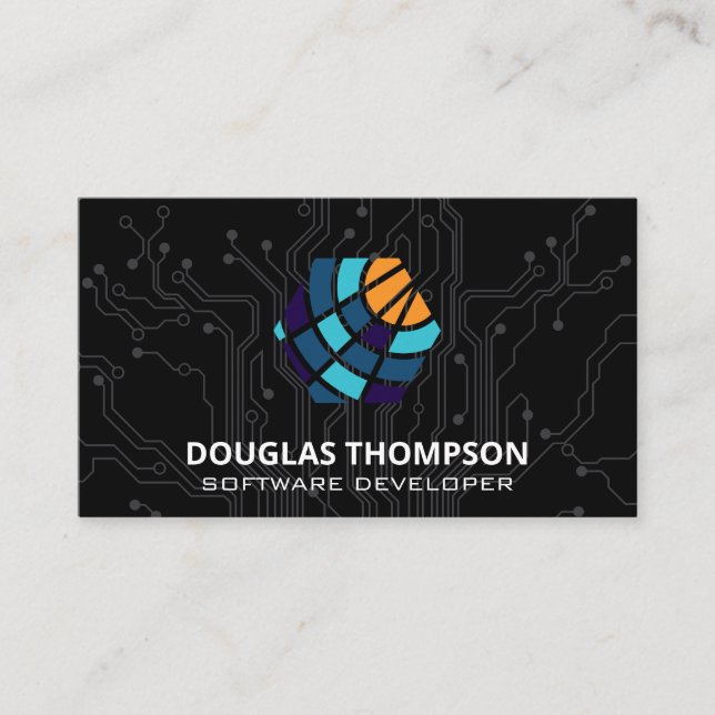 Carte De Visite Colorful Modern Tech Circuit Logo (Devant)