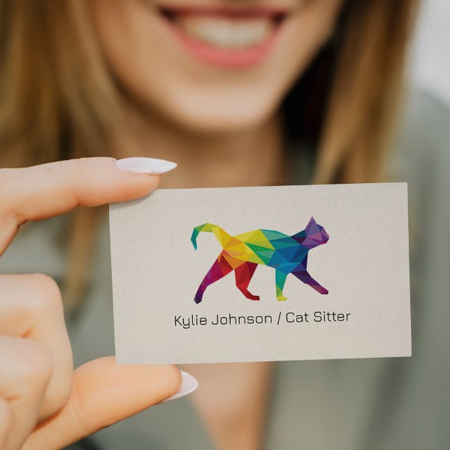 Carte De Visite Colorful Polygonal Cat Illustration Service Chat (Créateur téléchargé)