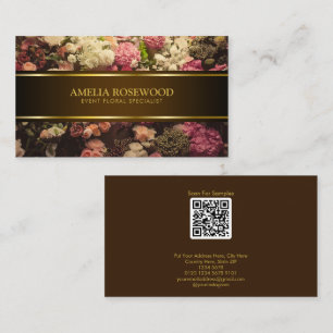 Carte De Visite Coloris floraux Boho de luxe Plaque rouge or